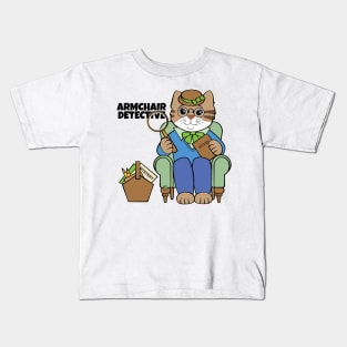 Armchair Detective Woman Cat Kids T-Shirt